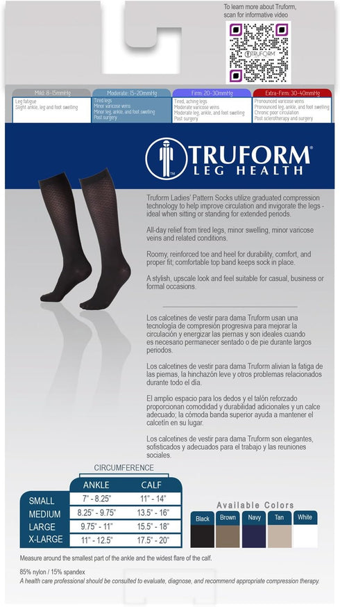 Truform Compression Socks, 15-20 mmHg, Women's Dress Socks, Knee High Over Calf Length, Navy Diamond Knit, Large...