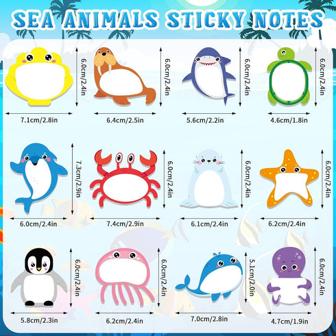 36 Pcs Cute Animal Sticky Notes Sea Animal Ballpoint Pens Under The Sea Party Favors Gift, 24 Mini Fun Pads Self Stick 12 Ocean Pens for Office Sc...