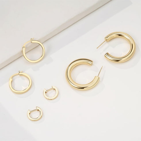 14K Gold Plated Hoop Earrings for Women, 3 Pairs Lightweight Chunky Gold Hoops Earrings Set, Hypoallergenic Trendy Small Huggie Gold Earring Jewel...