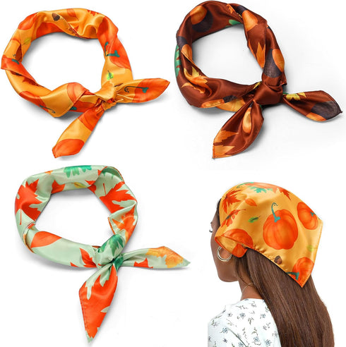 Fall Satin Head Scarf, Hair Square Scarves for Women Neck Silk Feeling Lightweight Wrap Bandana Autumn Handkerchief Thanksgiving Gift 27.5 * 27.5 ...