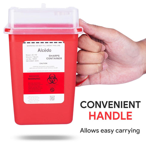 Sharps Container for Home Use and Professional 1 Quart (3-Pack) by Alcedo | Biohazard Needle and Syringe Disposal | Small Portable Container for T...