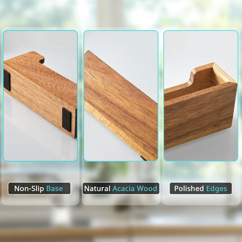 Business Card Holder for Desk, Acacia Wood Business Card Organizer Desktop Business Card Display Stand for Office Home Tabletop Exhibition, Small ...