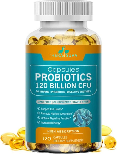 Probiotics 120 Billion CFU-36 Strains + Organic Prebiotics Complex + Digestive Enzyme Complex + Fruit & Veggie Complex, Ultimate Gut Health Suppor...