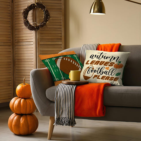 Fall Means Football Y'all Decorative Throw Pillow Cover Set of 4, Autumn Leaves Football Please Quote Cushion Case Decor, Rugby Sport Helmet Pumpk...