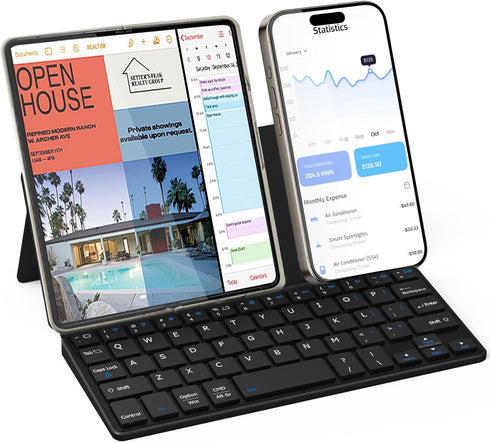 Doohoeek Universal Bluetooth Keyboard for Samsung Galaxy Z Fold, iPads, Tablets and Phones, Dual Bluetooth Mini Keyboard with Any-Angle Kickstand ...