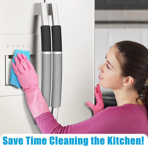 ELCOOR Refrigerator Handle Covers, 2PCS, Safeguard Your Kitchen and Appliances and Keep Them Clear of Grease, Stains etc. Upgrade Your Kitchen Decor with Original Design,Timesaver!(Gray/Black)