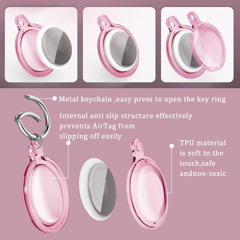 4 Pack Airtag Keychain Waterproof,Air Tag Holder Case Compatible with Apple AirTag Case for Dog Cat Collar Tracker Key Ring Locator Protective Cov...