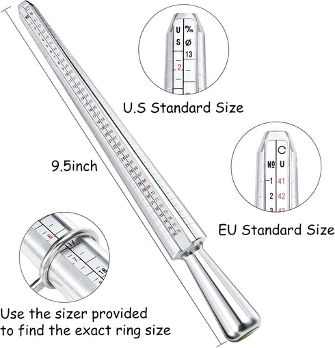 Ring Sizer Measuring Tool, NuLink Aluminum Ring Mandrel Dual Measurement Size Metal Rings Sizers Tools Kit Adjuster for Women Men Rings...