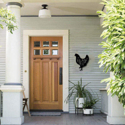CREATCABIN Metal Chicken Wall Art Rooster Iron Wall Decor Wall Hanging Silhouette Sculpture Farmhouse Sign for Indoor Outdoor Home Living room Kit...