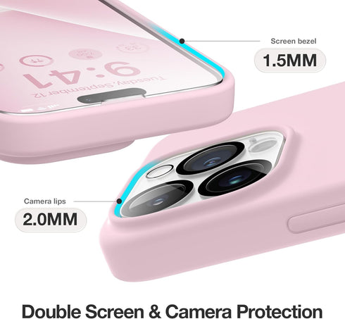 GONEZ for iPhone 14 Pro Max Case Silicone, Compatible with Magsafe, with 2X Screen Protector + 2X Camera Lens Protector, Liquid Silicone Shockproo...