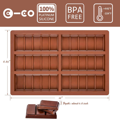 Food Grade Break-Apart Chocolate Molds, Silicone Chocolate Bar Sweet Molds Hot Chocolate Energy Bar Moulds Rectangle Baking Silicon Bakeware Molds...