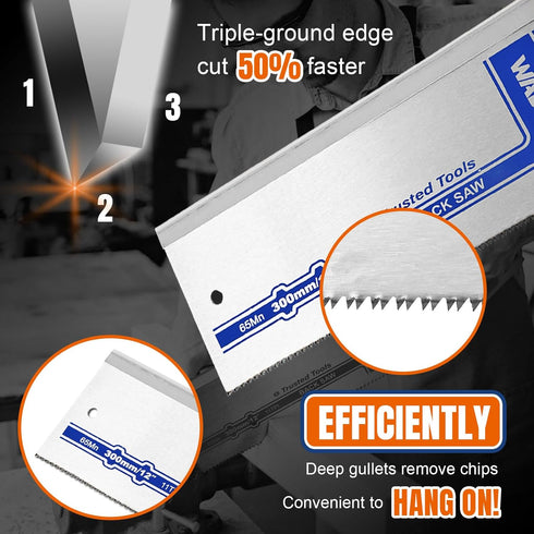 12 Inch Pro Hand Saw, 11 TPI Fine-Cut Soft-Grip Hardpoint Handsaw Perfect for Sawing, Trimming, Gardening, Drywall, Plastic Pipes, Sharp Blade, Er...