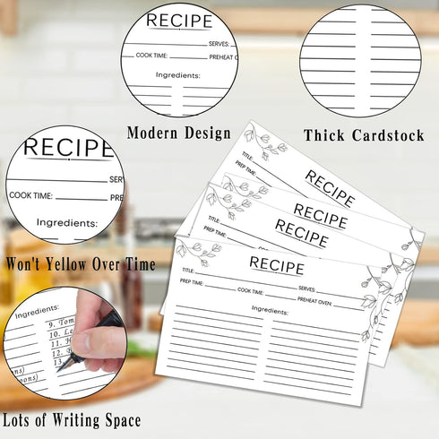 100 Count Recipe Cards, Recipe Cards 4x6 Inch White, 4x6 Recipe Cards Double Sided, Blank Recipe Cards for Bridal Showers and Wedding, Christmas G...