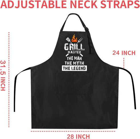 Rosoz Funny BBQ Black Chef Aprons for Men, Grill Master, Adjustable Kitchen Cooking Aprons with Pocket Waterproof Oil Proof Father’s Day/Birthday...