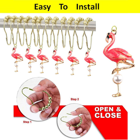 Set of 12 Flamingo Shower Curtain Hooks Decorative Home Bathroom Stainless Steel Rustproof Shower Curtain Rings Decor Accessories (Flamingo)...