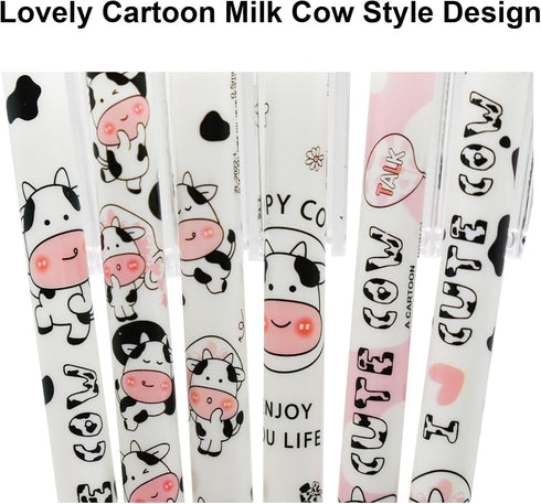 Maydahui 12Pcs Cartoon Milk Cow Eternal Pencils Retractable HB 0.5mm Cow Print Everlasting Pencils Magic Inkless Pencil for Student Teacher School...
