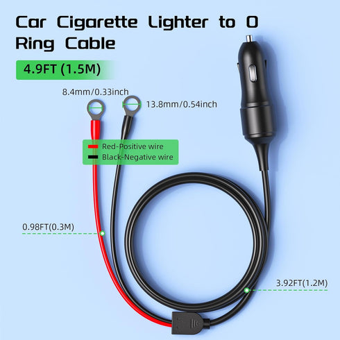 12V Car Cigarette Lighter Male Plug Adapter Charger Cord, with Built-in Resettable Fuse, Bateria Power 4.9FT 12AWG 12 volt plug to O Ring Terminal...