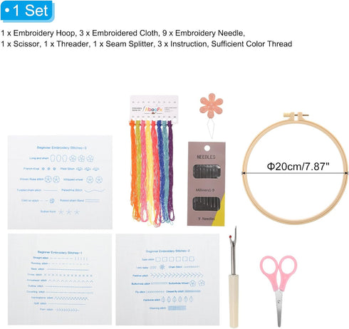 PATIKIL Embroidery Kit for Beginners, 3 Sets Cross Stitch Kits for Beginners Embroidery Kits Hand Stamped Pattern Learn to 30 Stitches with Instru...