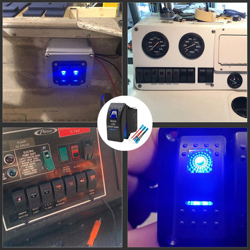 Roof LED Light Bar Waterproof Rocker Switch Toggle - ON/Off Blue LED Light - 12V 20Amp 24V 10Amp, 5 Pin for Automotive Cars Vehicles Marine Boats ...