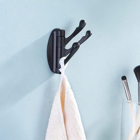 KES Solid Metal Coat Hook Folding Swing Arm Swivel Hook with Multi Three Foldable Arms for Bathroom Kitchen Garage Wall Mount Matt Black, A5060-BK...
