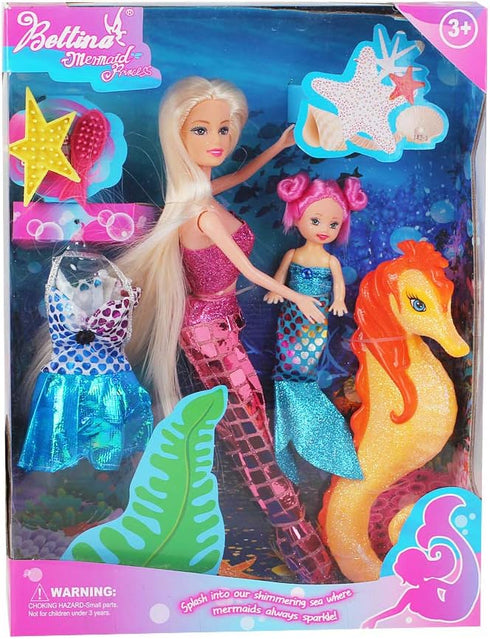 Princess Mermaid Dolls Playset, 12" Fashion Dress Doll with 4" Little Mermaid Seahorse Figurine and Accessories,Mermaid Toys Gifts for Girls Aged ...