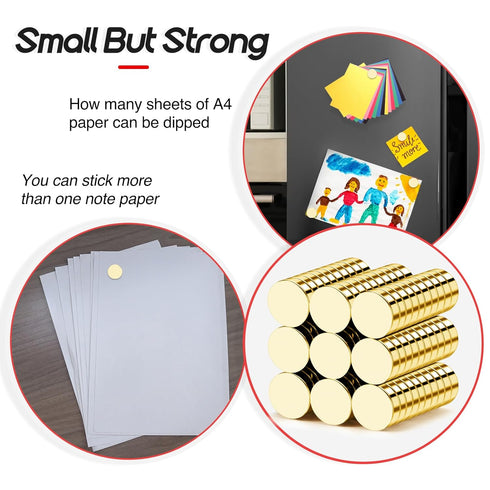 Gold Fridge Magnets 120 Pcs, 10x3mm Small Rare Earth Magnets Tiny Neodymium Office Magnets for Refrigerator, Muti-use Mini Strong Circular Magnets...