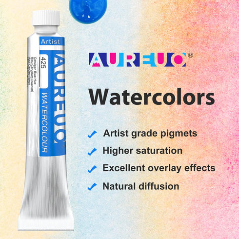 AUREUO Artist Grade Watercolor Paint Set 24 Colors x 0.27 fl oz / 8ml - Non-Toxic Watercolor Tubes for Professional Artists...