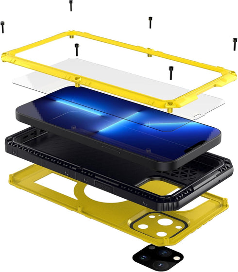 Waterproof Case for iPhone 13 Metal Case Heavy Duty Case Full Body Dustproof Dropproof Aluminum Alloy Case with Silicone Built-in Screen Protector...