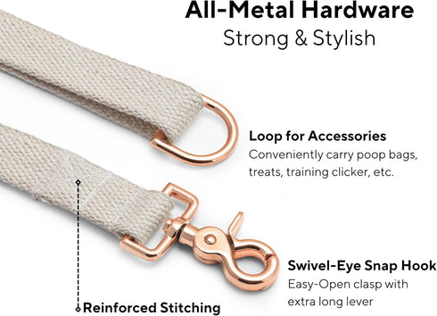 7FT Ultra-Durable Cotton Webbing Dog Leash | 60" Length Natural Cotton Strap with Strong All-Metal Hook | Soft & Skin Friendly, Lightweight, and C...