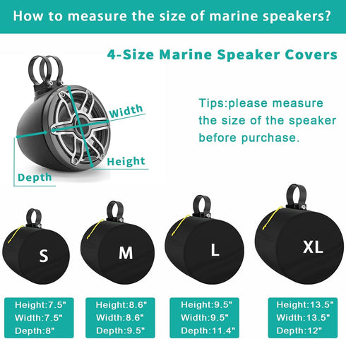 2 Packs Boat Speaker Cover, 600D Oxford Cloth Marine Wakeboard Tower Speaker Cover Waterproof, UV Resistant, Dustproof(H 9.5" x W 9.5" x D 11.4")...