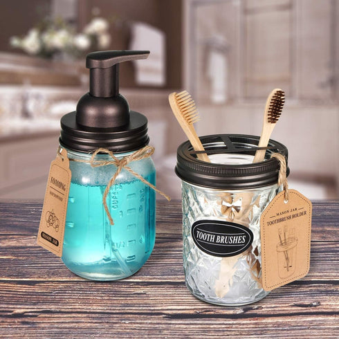 Amolliar Mason Jar Foaming Soap Dispenser, Rustproof Stainless Steel Lid, BPA Free Foam Pump, with Chalkboard Labels, Rustic Farmhouse Decor, Hand...