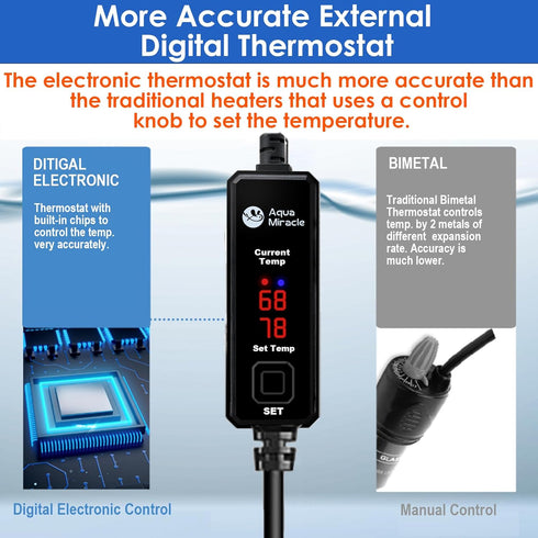 AquaMiracle Upgraded 50W Small Aquarium Heater Fish Tank Heater Turtle Heater Super Mini Aquarium Heater, Dry-Run/Overheating Protection and Memor...
