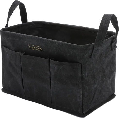 Storage Tool Case, 13.8 x 7.8 x 7.8 Inches, Rectangular Waxed Canvas Fabric Collapsible Tool Bag with Handles for Tools,Wrench Set,Screwdrivers (B...