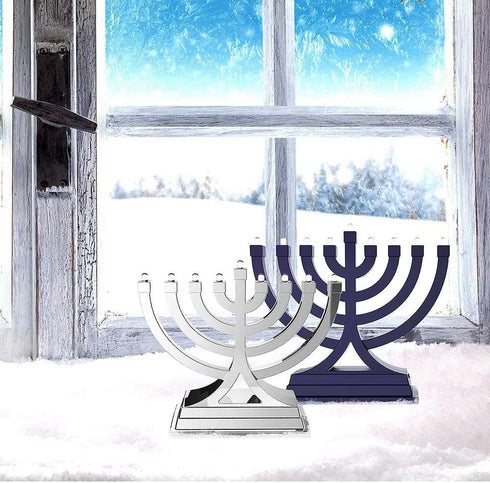 Zion Judaica Mini LED Hanukkah Menorah Battery or USB Operated - Multiple Light Settings On The Go Hanukkiah for Chanukah Decorations (Blue)...