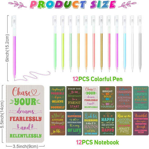 12 Pcs Mini Inspirational Notebooks Bulk with 12 Pcs Colorful Pens, Small Pocket Journal Notepads Set, Motivational Bulk Gifts for Women Men Teach...