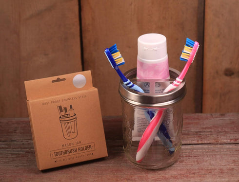 Jarmazing Products Mason Jar Toothbrush Holder - with 16 Ounce Ball Mason Jar – Made from Rust-Proof Stainless Steel...