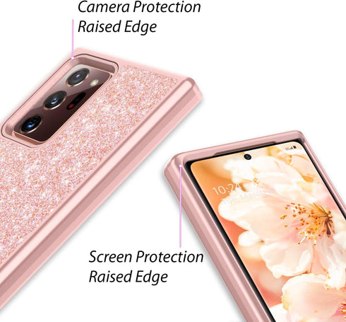 Coolwee Glitter Full Protective Case for Galaxy Note 20 Ultra 5G Heavy Duty Hybrid 3 in 1 Rugged Shockproof Women Girl Rose Gold for Samsung Galax...