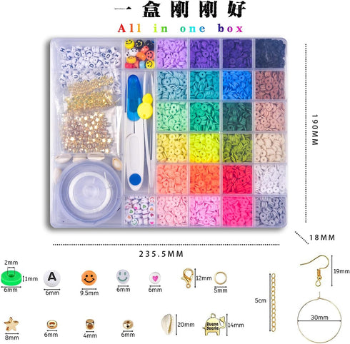 Asingeloo 6000pcs 24 Colors Bracelet Making Kit, Polymer Clay Bead Bracelet Kit for Beginner, Jewelry Making Kit for Kids- Teen Girl Gifts 6mm Hei...