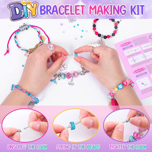 10set Charm Bracelet Making Kit - DIY Jewelry Making Supplies Bead Set, Art and Craft Gift for Girl, Princess Birthday Gift Party Favors | Girl Pr...