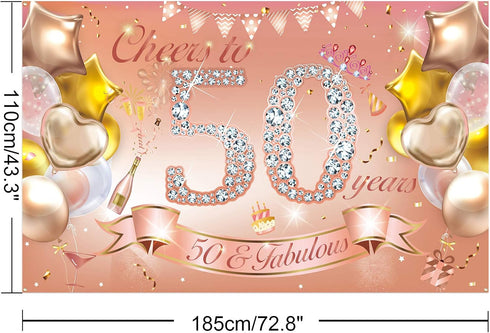 HOWAF Woman 50th Birthday Party Decoration Rose Gold Fabric Banner, 50th Birthday Photo Backdrop, Wall Garden Table Decoration Supplies...