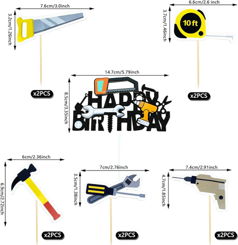 18PCS Tools Cake Topper Tools Cake Decorations Toolbox Wrench Hammer Mechanic Drill Plier Handsaw Tape Measure Screwdrivers Themed Happy Birthday ...