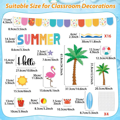 Hello Summer Bulletin Board Decorations Hawaiian Luau Classroom Bulletin Board Border Hawaiian Tropical Palm Paper Cutouts for Classroom Window Wa...