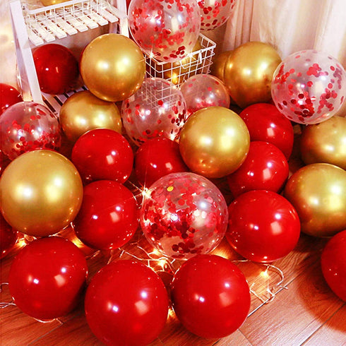 100 Pieces Red and Gold Balloons Kit Latex Gold Metallic Balloons Red Confetti Balloons for Wedding Bridal Shower Birthday Party Anniversary Decor...