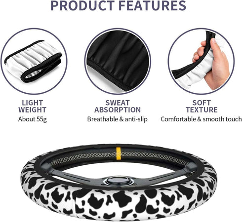 Cow Print Steering Wheel Cover for Women Cute Car Steering Wheel Cover Anti Slip and Sweat Absorption Comfortable Auto Steering Wheel Protector Ca...