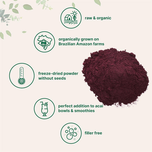 Organic Acai Powder, 8oz | 100% Natural Fruit Powder | Freeze-Dried Brazilian Wildberry Source | No Sugar & Additives | Great Flavor for Drinks, S...