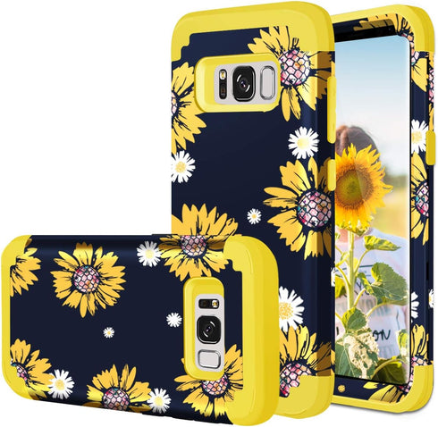 Fingic Galaxy S8 Case, Samsung Galaxy S8 Case Sunflower 3 in 1 Heavy Duty Hybrid Hard PC Soft Silicone Rugged Bumper Anti Slip Full-Body Shockproo...