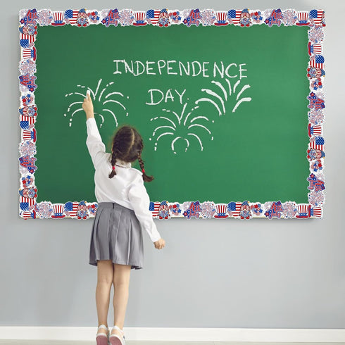 4th of July Bulletin Board Border, 65.6Ft Red Blue White Patriotic Borders for Bulletin Board Patriotic Gnome Star Trim Border Roll for Independen...