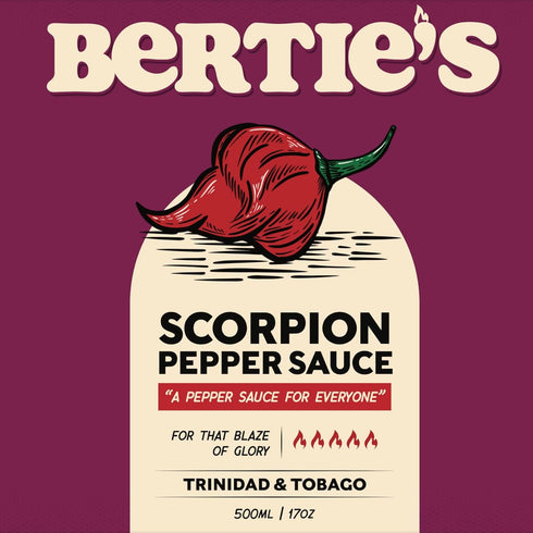 Bertie's Trinidad Scorpion Pepper Sauce (10 Oz/300ml) | Strong Flavour And Insane Heat...