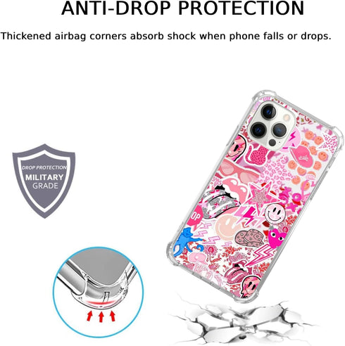Hippie Pink Aesthetic Case Compatible with iPhone 14 Pro Max, Vintage Pink Smile Face Collage Case for iPhone 14 Pro Max, Cool Trendy TPU Bumper C...