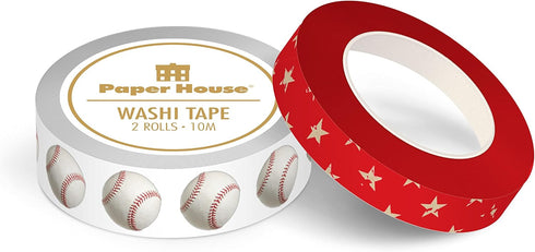 Paper House Productions Sticky Pix Die Cut Baseball Set of 2 Foil Accent Washi Tape Rolls for Scrapbooking and Crafts...